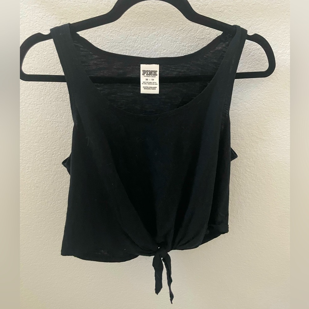 PINK Black Semi-Cropped Front Tie Top